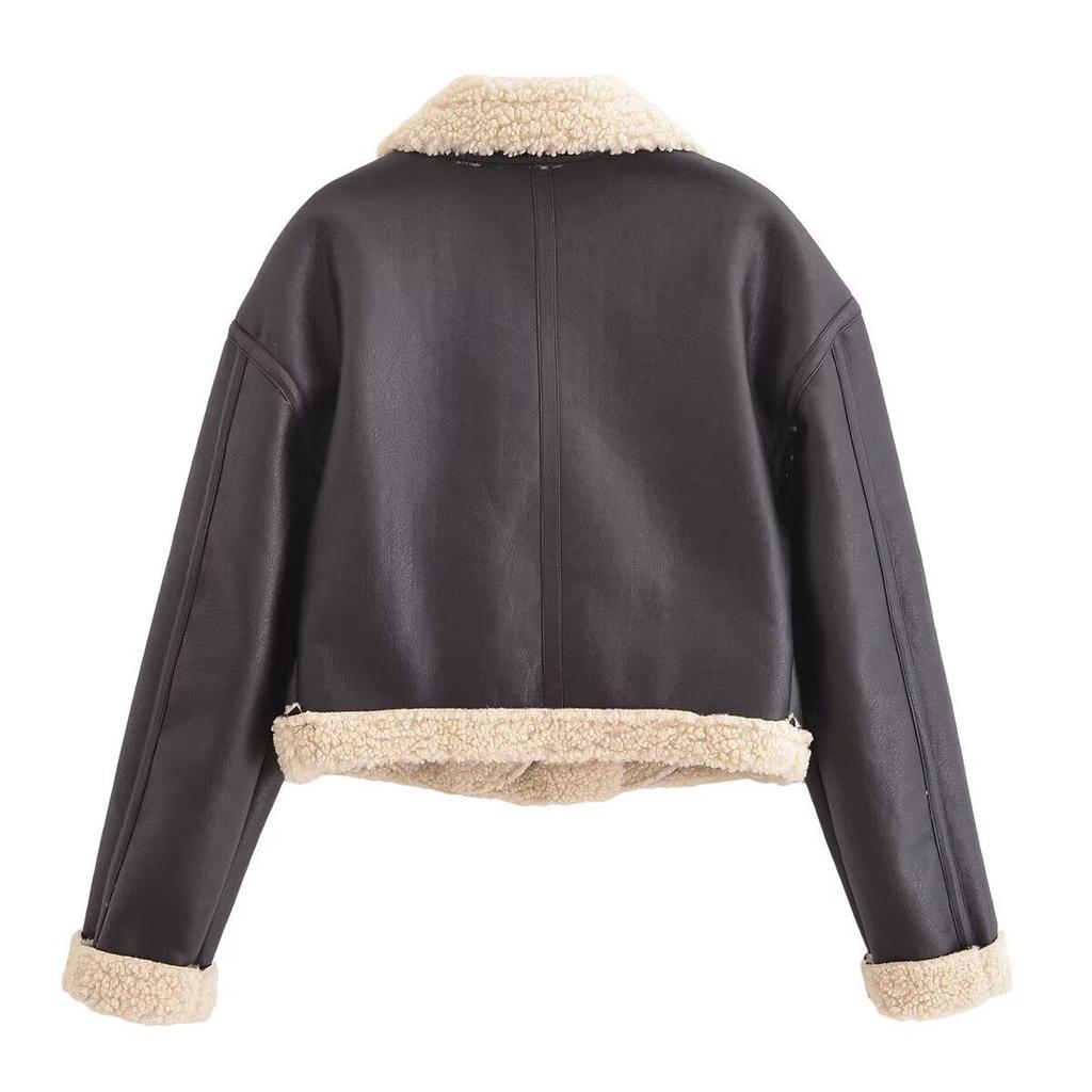 Женская кожаная куртка-пальто из цельного меха в европейском и американском стиле - Универсальная новая мода