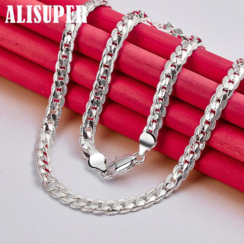 Ювелирные изделия из стерлингового серебра 925 пробы, 6 мм, боковая цепочка, 16/18/20/22/24 дюйма