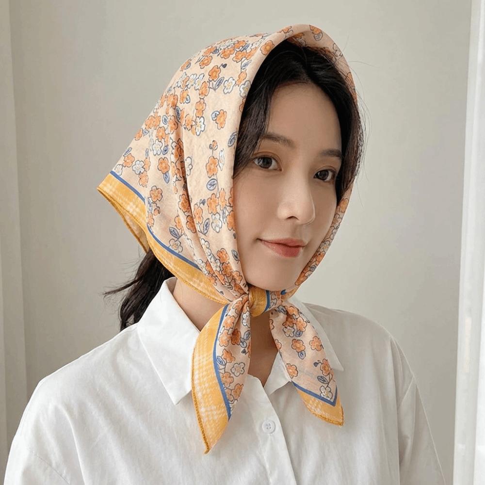 Square Printed Silk Scarf Flower Scarf Hair Band Simple Floral Kerchief Female