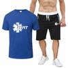 Мужская футболка с короткими рукавами для фельдшеров скорой медицинской помощи, двухсекционный летний комплект с вышивкой, свободные шорты, спортивный костюм для отдыха