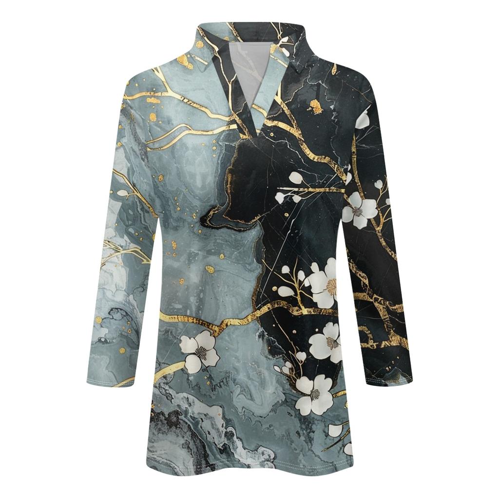 Женская летняя модная повседневная рубашка с v-образным вырезом и рукавами три четверти с принтом, топ