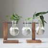 Transparent Bulb Vase with Wooden Stand Glass Desktop Planter for Hydroponic Plant Container Coffee Shop Room Tabletop Decor