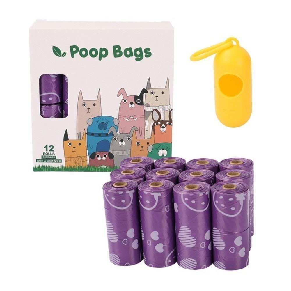 12 Rolls Disposable Degradable Dog Poop Bags Eco-Friendly Put Pet Feces Pet Garbage Bag Leak Proof Portable Pet Pooper Bags