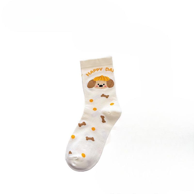 Female Spring and Summer Cartoon Cute Dog College Wind Tube Cotton Socks