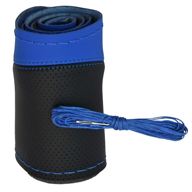 Универсальный чехол на руль 38 см, сшитый вручную, из суперволокна, кожаная ручка, автомобильные аксессуары для интерьера