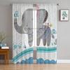 Elephant Big Stupid Bird Heart Gray Blue Sheer Curtains For Living Room Bedroom Decoration Window Voiles Morning Tulle Curtain