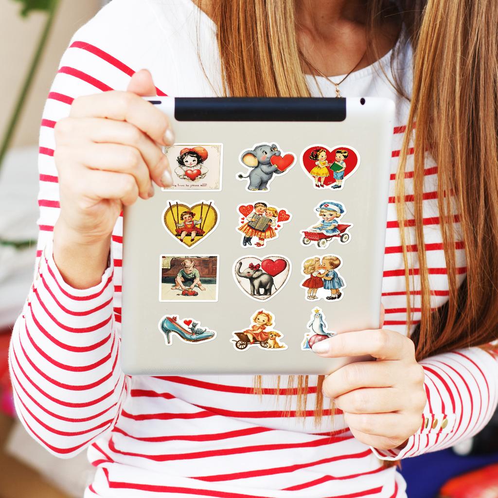 Cross-level 50 Retro American Children's Pp Stickers Waterproof Special Stickers Cartoon Girl Laptop Decoration