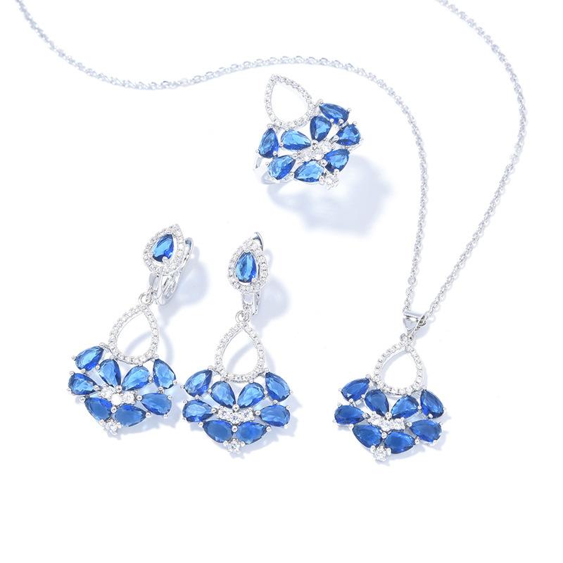 Изысканное фиолетовое ожерелье из циркона, серьги, кольца, комплект ювелирных изделий, роскошный комплект из трех предметов для девочки с супер-вспышкой циркона