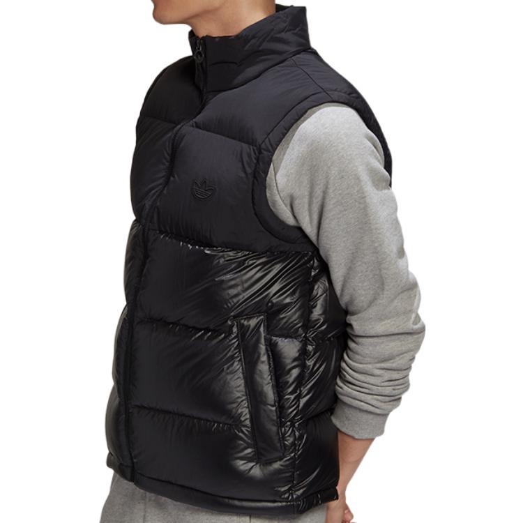 Adidas Оригинальный однотонный мужской жилет с принтом логотипа, застежкой-молнией и воротником-стойкой, черный GE1284