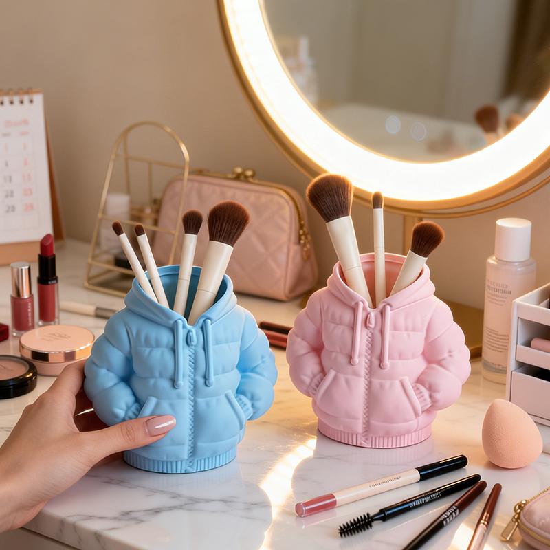 Creative down Jacket Shaped Resin Pen Holder Cute Minimalist Desk Organizer for Pens Makeup Brushes Home Office Display