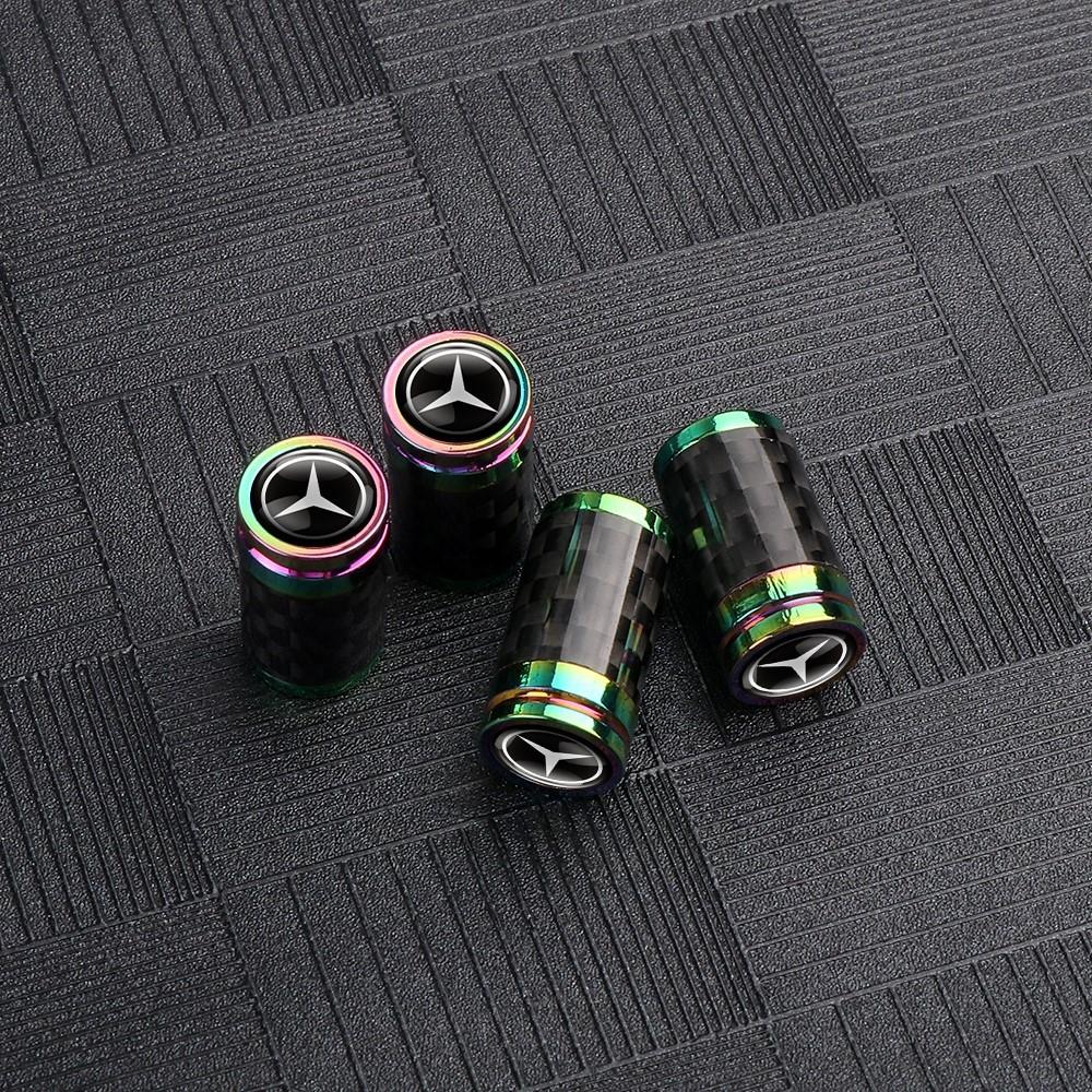 VFO1 4PCS Carbon Fiber Car Styling Wheel Tires Valve Caps Dust Covers for Mercedes Benz E C G M S Class AMG W204 W212 W176 W108 GLA