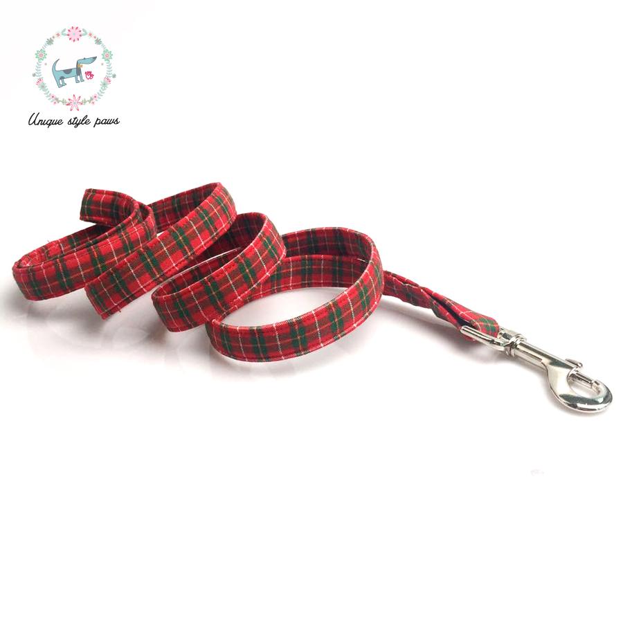 Dog Collar with Bow Tie Christmas Red Plaid Metal Buckle Big and Small Dog Cat Necklace and Dog Collar Leash Set Pet Accessories