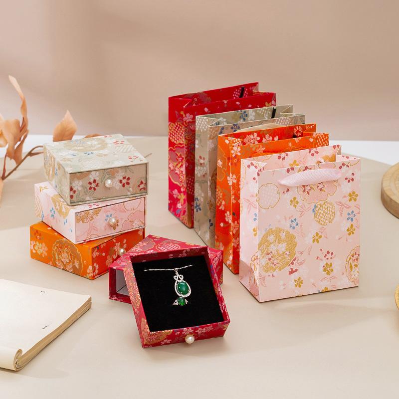 Floral Gift Bag with Jewelry Box 1Pc Sturdy Handle Elegant for Friend Birthday Holiday Gift Packing Decor
