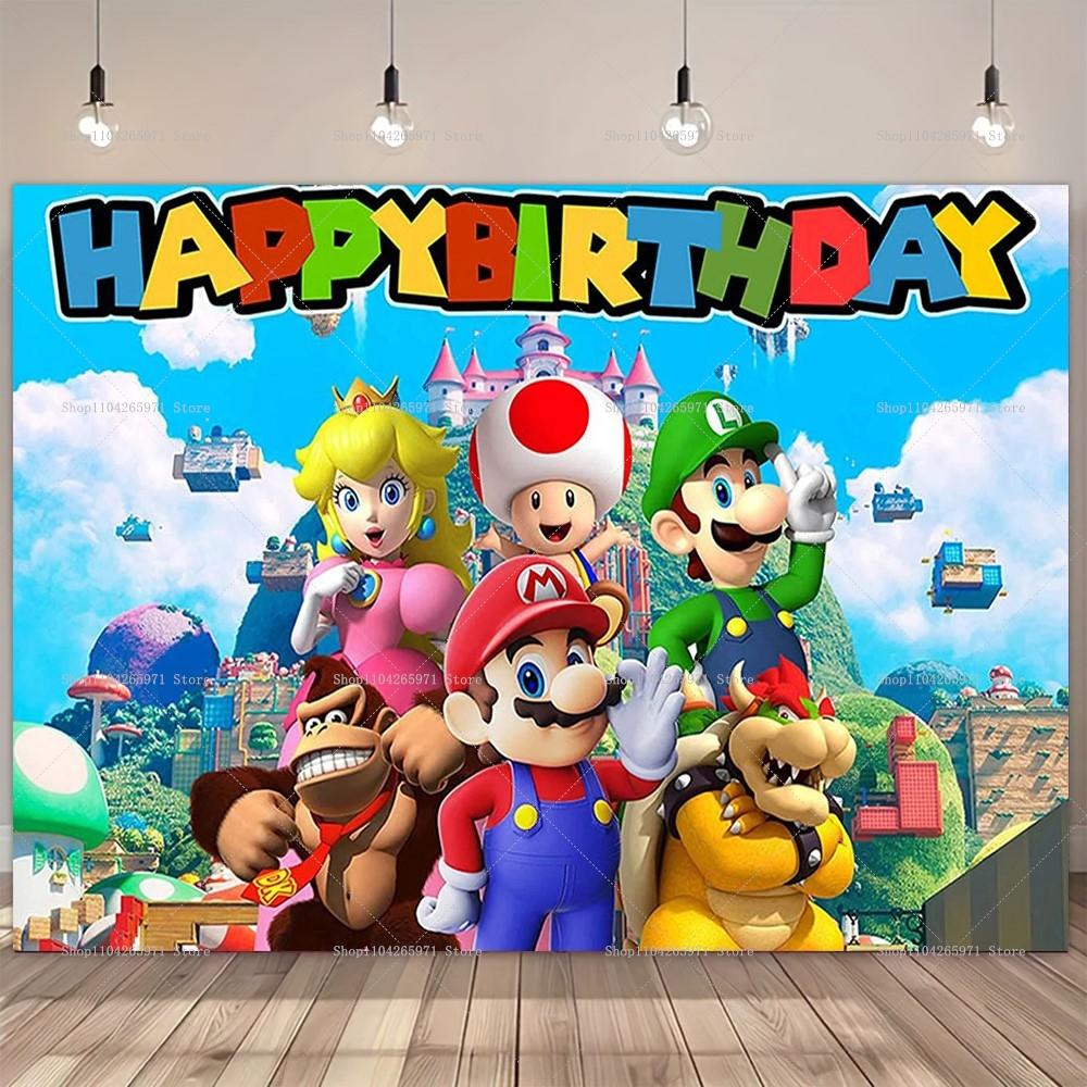 Mario Bros Cartoon Backdrop Classic Game Kids Birthday Party Decor Baby Shower Supplies Boys Photo Background Props