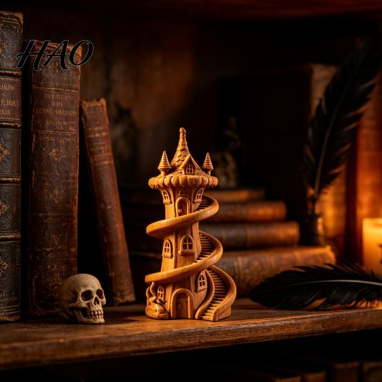 Desktop Ornaments 3D Printed Spire Castle Ornament with Spiral Staircase, Resin Sculpture, Retro Micro Landscape Decor Fairy Tale Decoration