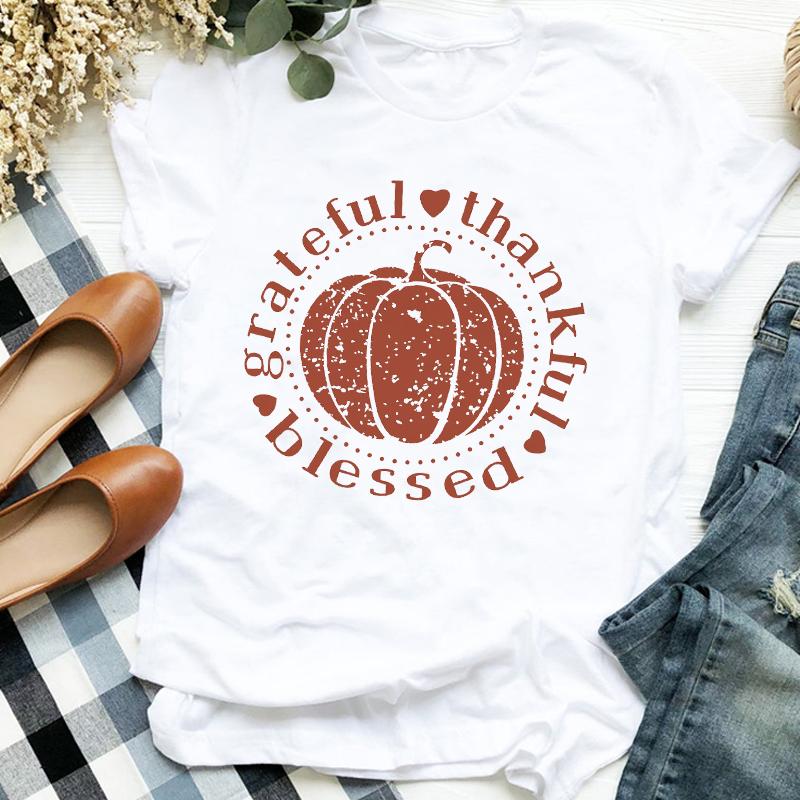 Women Lady Floral Truck Pumpkin Halloween Thanksgiving Print Womens Clothes Shirt T Tee For Tshirt Female