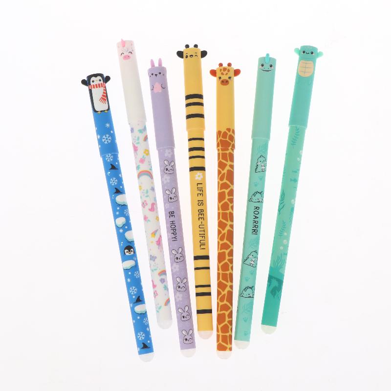 7Pcs Pen Bee Rabbit Giraffe 0.5Mm Colored Pen Core Neutral Pen Cartoon Animals Erasable Gel For Writing School Supplies