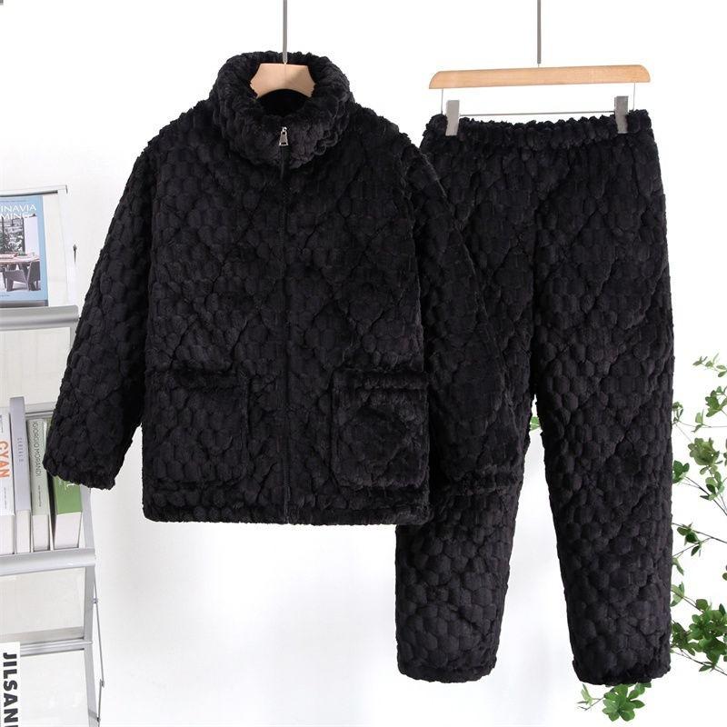 Утепленная пижама женская зимняя трехслойная коралловый флис с хлопковой подкладкой можно носить на улице, плюс милый комплект для дома