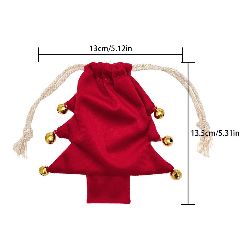 Polyester Christmas Tree Drawstring Gift Bag with Pom Poms Bell Decor Reusable for Xmas Gift Wrapping Supplies