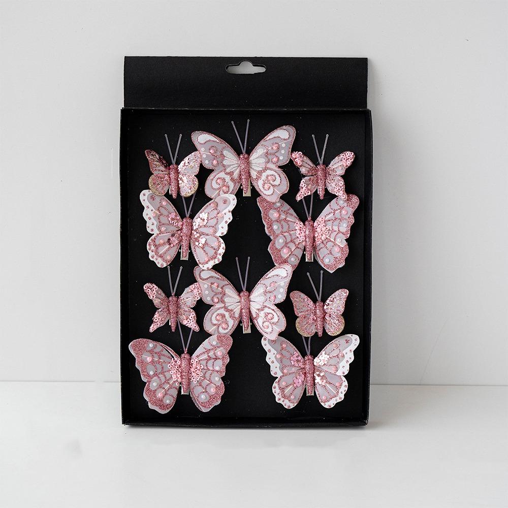 5-7cm Butterfly Christmas Decoration Plastic Feather Colorful Simulation Butterfly Pendant Handmade with Clip