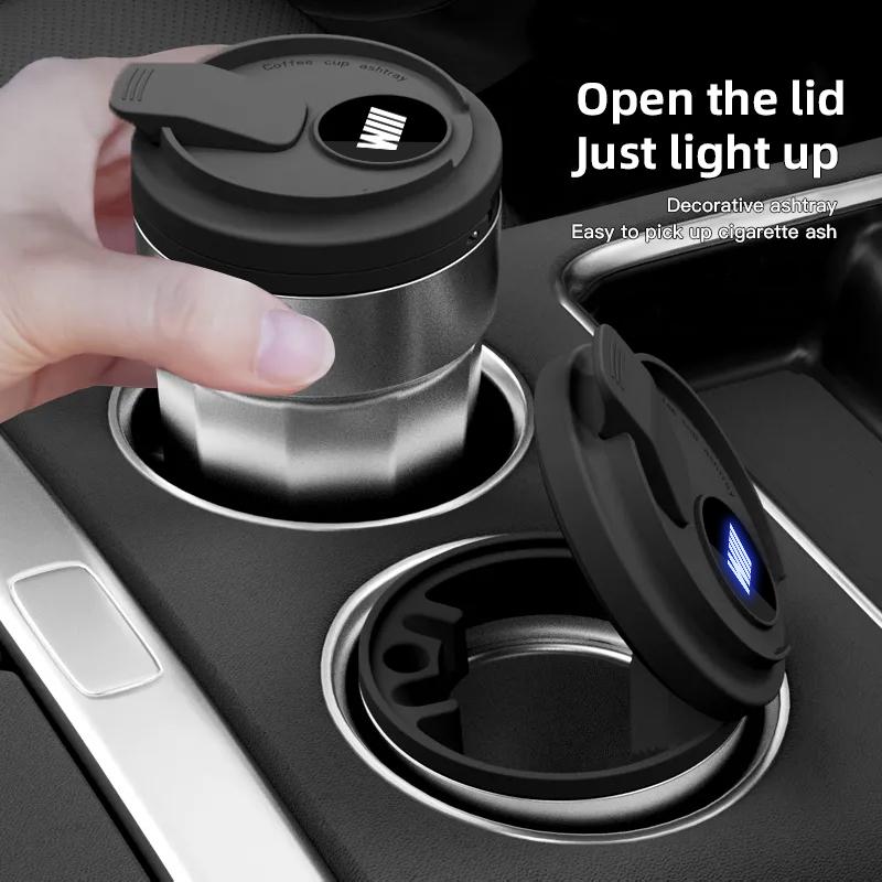 SNLL4 Car Ashtray Upgrade Creative Coffee Cup Style Car with Lid LED Metal Ashtray For BMW G80 G06 G07 G42 G14 G15 X1 X3 X5 M2 M3 M4 M