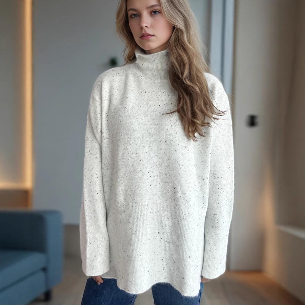 Autumn/Winter 2025 Polka Dot Color Block High Neck Pullover Sweater with Slit Sleeves