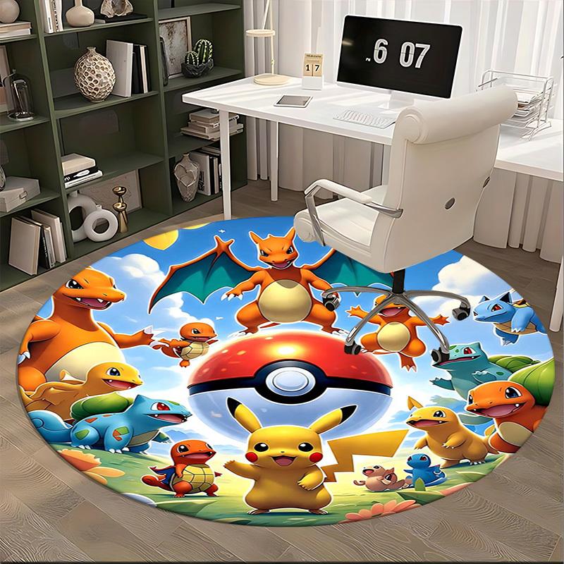 1 шт. Круглый ковер Pokémon Пикачу и друзья - Коврик под стул с аниме-дизайном, Офисный подарок, Сезонный декор, Подходит для дома