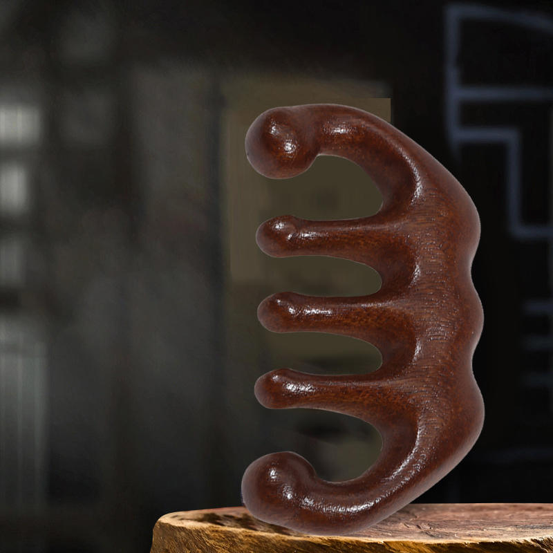 2025 Новый Массажная расческа Массажер для головы Сандаловое дерево Пять зубцов Кит Скребок для кожи головы и тела