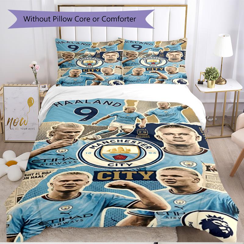 3pcs Duvet Cover Set (1*Duvet Cover + 2*Pillowcase, Without Core), football club Print Soft All‑Season Bedding Set, Home Bedroom Decor Gift