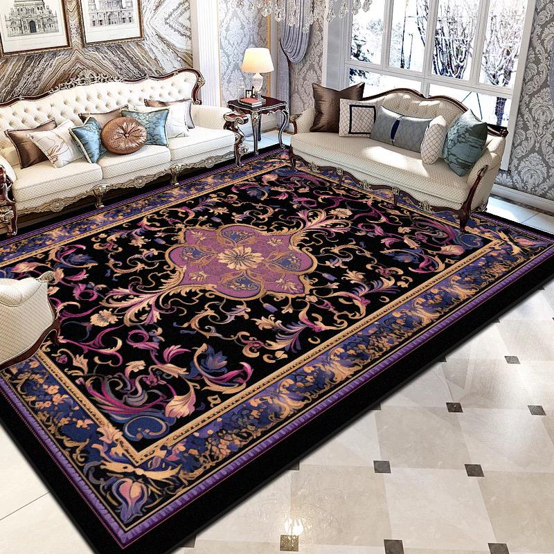 Персидские Роскошные Большие Ковры для Гостиной Черный Принт Декор Моющиеся Складные Коврики Спальня Прикроватный Нескользящий Напольный Коврик