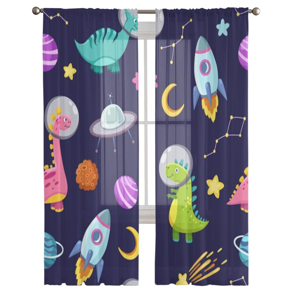 Космический корабль ракета динозавр луна прозрачные шторы для гостиной прозрачный тюль занавеска для окна спальня кухня декор вуаль шторы