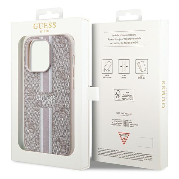 Etui do iPhone 15 Pro Guess MagSafe Printed Stripes Różowe