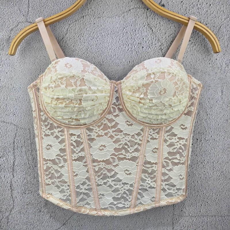 Womens Lace Pleated Bustier Cami Top Slim Fit Corset Daily Wear