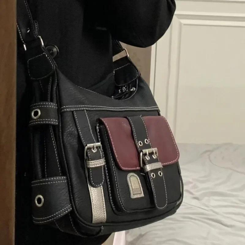 Y2K Vintage Crossbody Bag Women's Tote High Quality PU Leather Shoulder bag Hip Hop Messenger Bags Female Large Handbag Commuter