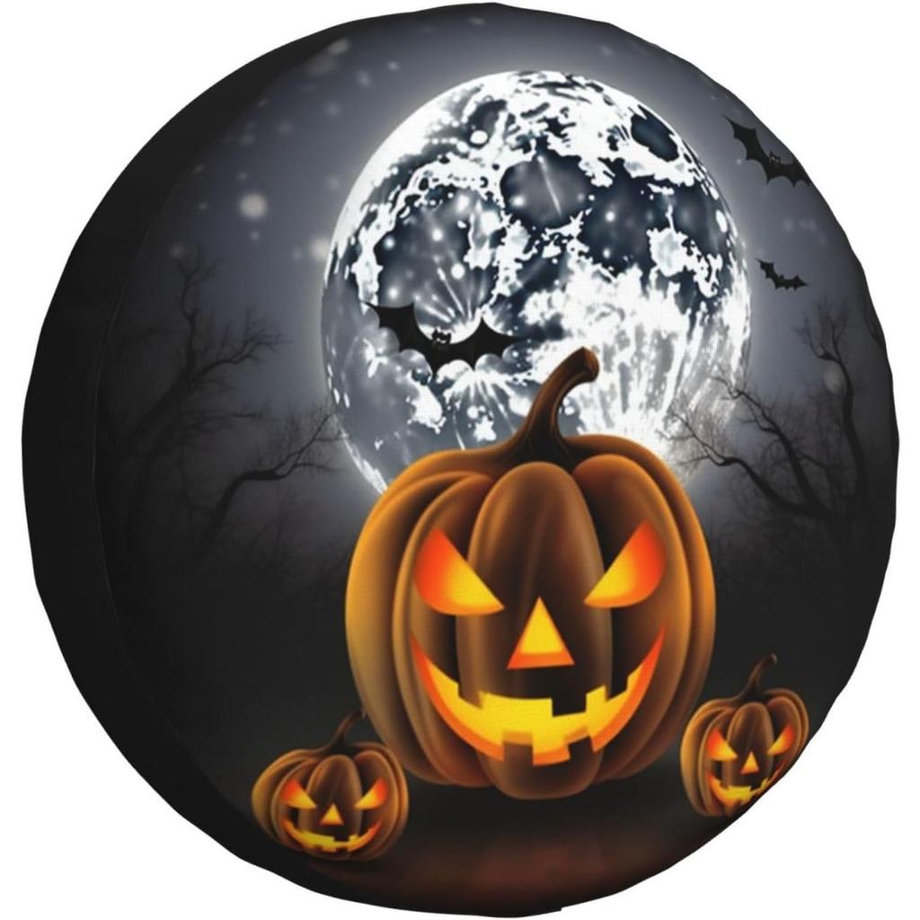 1pc Halloween Moon Bat Pumpkin Spare Tire Cover - Weatherproof Dust-Proof Wheel Protector for Cars, Trucks, RVs, SUVs
