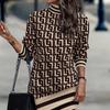 Autumn and Winter European and American Long-sleeved Turtleneck Printed Skirt Women Casual Dresses