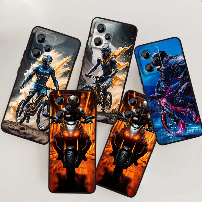 Креативный чехол для телефона с мотоциклистом, крутой, для Xiaomi Redmi Note 15 14 13 12 12S 11E 11 11S Pro Plus 4G 5G, черный, мягкий ТПУ