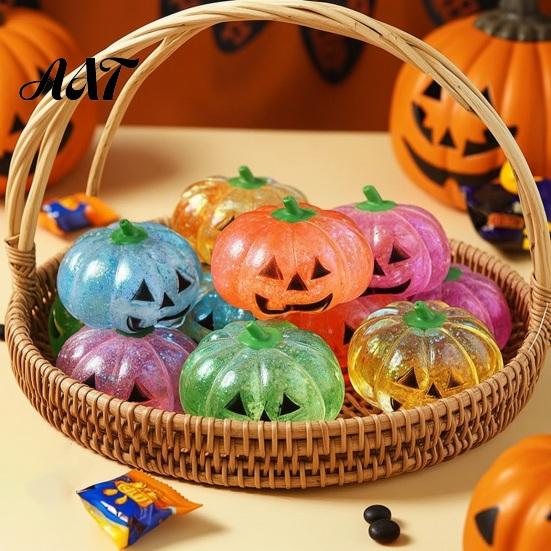 Halloween Party Favors 1/4Pcs Pumpkin Stress Relief Toy, Smiling Head Squeeze Glitter Desk Toy Clear Office for Relieve Anxiety Slow Rebound Toys