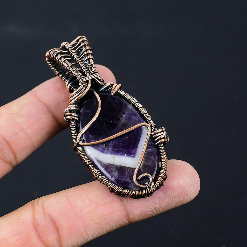 Sage Amethyst Gemstone Pure Copper Wire Wrapped Handmade Pendant Jewelry For Her