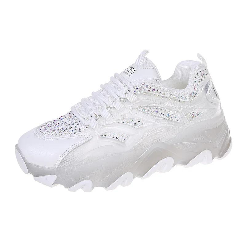 Rhinestone Shoe Woman Sneakers Summer Mesh Breathable Casual Platform Shoes Female Running Sports Vulcanize Shoes Wedges Shoes