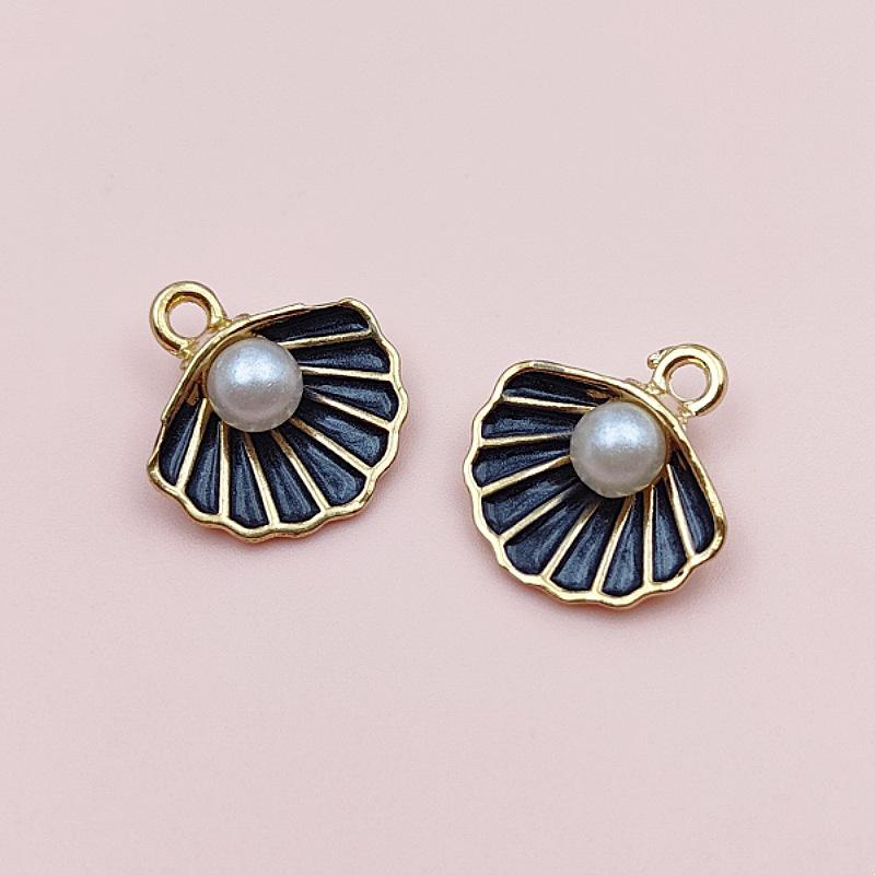 Alloy Color Oil Drop Scallop Pearl Pendant Charm for DIY Necklace and Bracelet Jewelry
