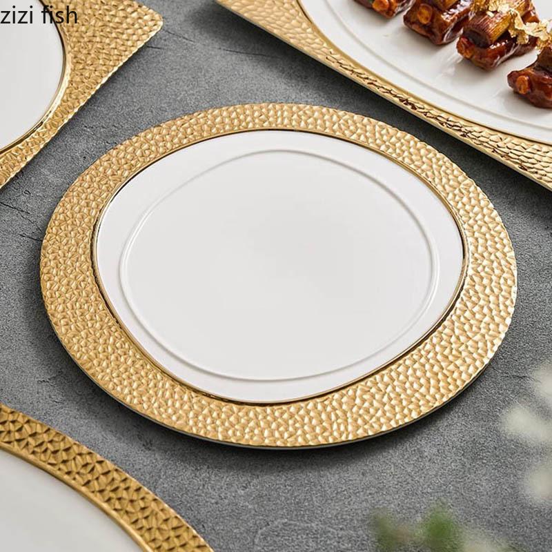 Gold-plated Wood Grain Ceramic Dinner Plate Dessert Plate Sushi Plate Snack Plates Molecular Cuisine Specialty Tableware