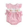 Baby Girl Easter Casual Romper Flying Sleeve O Neck Bunny Carrot Embroidery Plaid Romper 