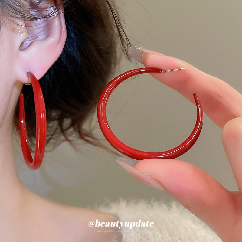 Серебряная игла красное масло капающее круглые серьги-гвоздики Гонконгский стиль ретро темперамент элегантные серьги серьги легкая роскошь высококачественные серьги женские