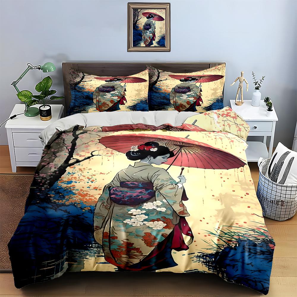 Elegant Geisha Illustration Bedding Duvet cover sets Duvet covers Pillowcases gifts (1 * Duvet Cover 2 * Pillowcases, without duvet insert)