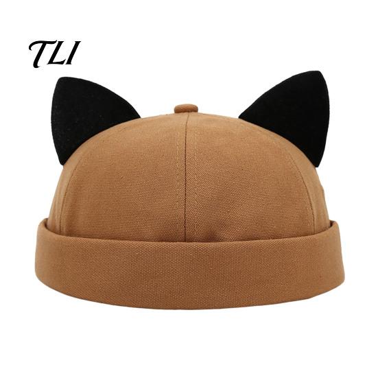 Lightweight Fashion Hat for Women Brimless Cat Ear Hat, Cute Docker Cap, Adjustable Skullcap, Stylish Outdoor Travel Cap Sailor Men Street Casual Wear