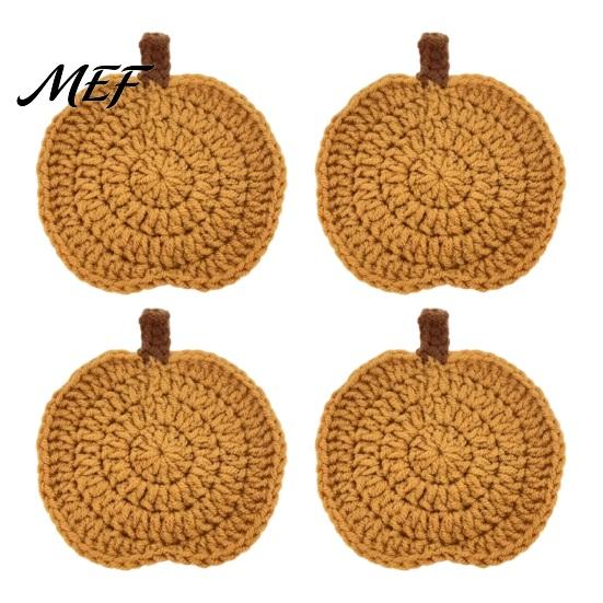 Coffee Table Mats Handmade Crochet Pumpkin Coasters, Soft Polyester Mats, Easy to Clean Autumn Themed Farmhouse Dining Accessories for Kitchen