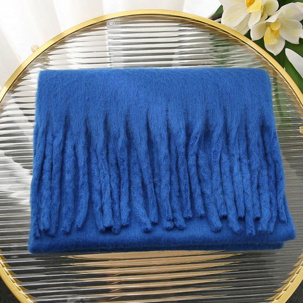 Solid Color Long Tassel Scarves Warm Wrap Shawls Elegant Winter Cashmere Scarf Women