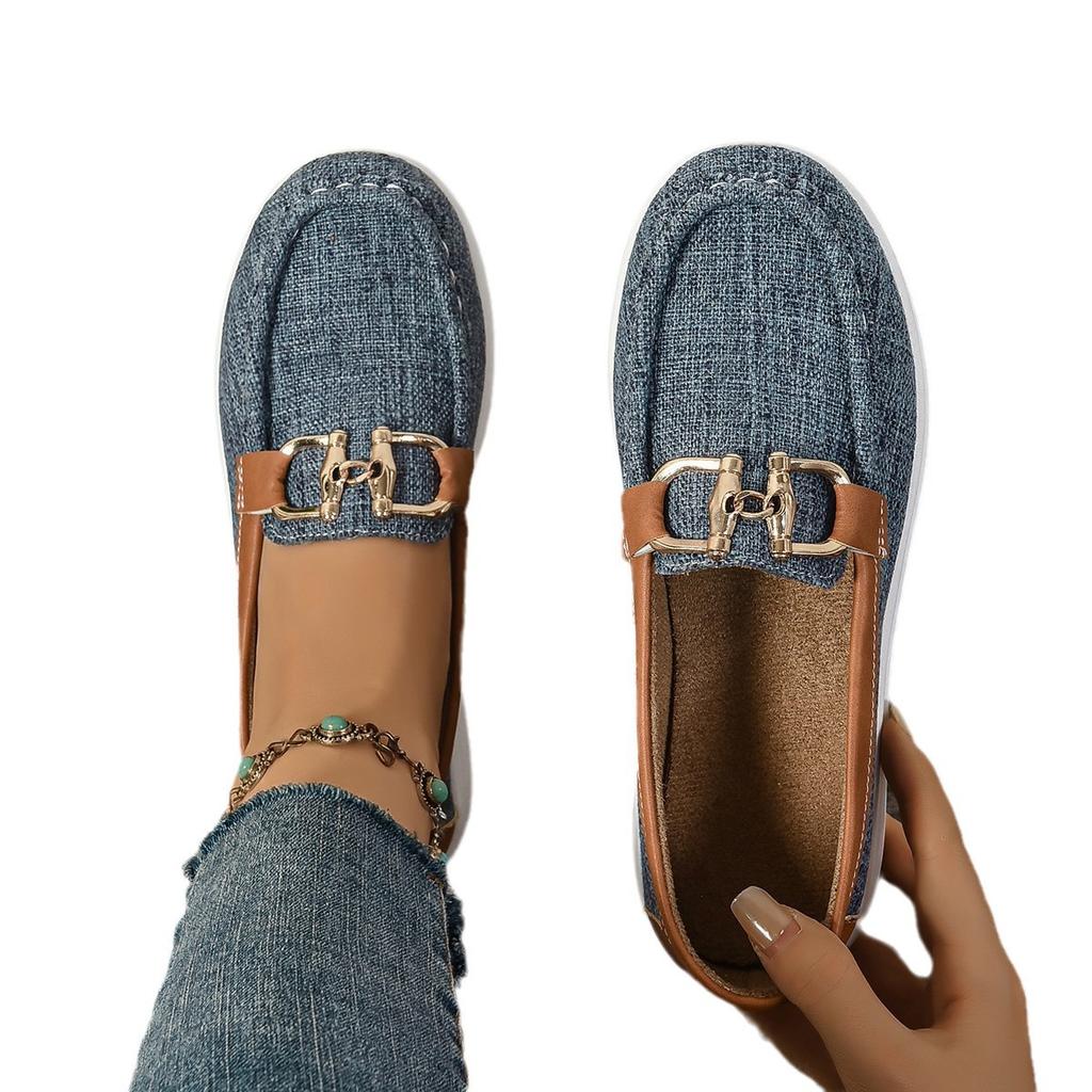 Женские повседневные туфли 2025 года, весна и осень, новые туфли больших размеров, с круглым носком, с плоской подошвой, с одной педалью