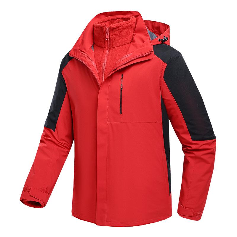 Men Womens Waterproof Jacket 3-in-1 Windbreaker Winter Coat Fleece Inner for Rain Snow Solid Color Contrast Color Can Be Removed